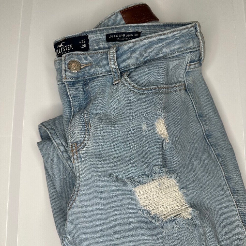 Hollister low rise stretch super skinny crop distressed womens jeans W29L26 9R